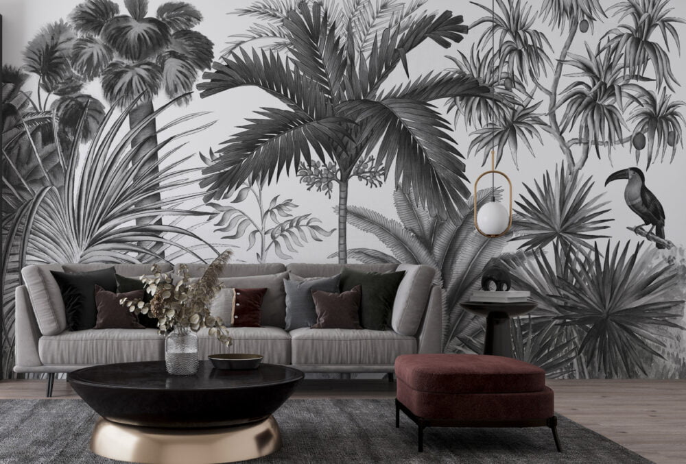 Black And White Tropical Wallpaper Mural