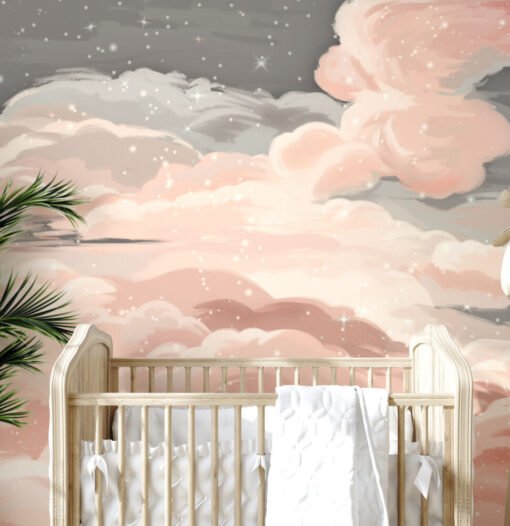 Pink Clouds and Stars Wallpaper Mural