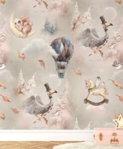 Flying Balloons Circus Animal Wallpaper Mural