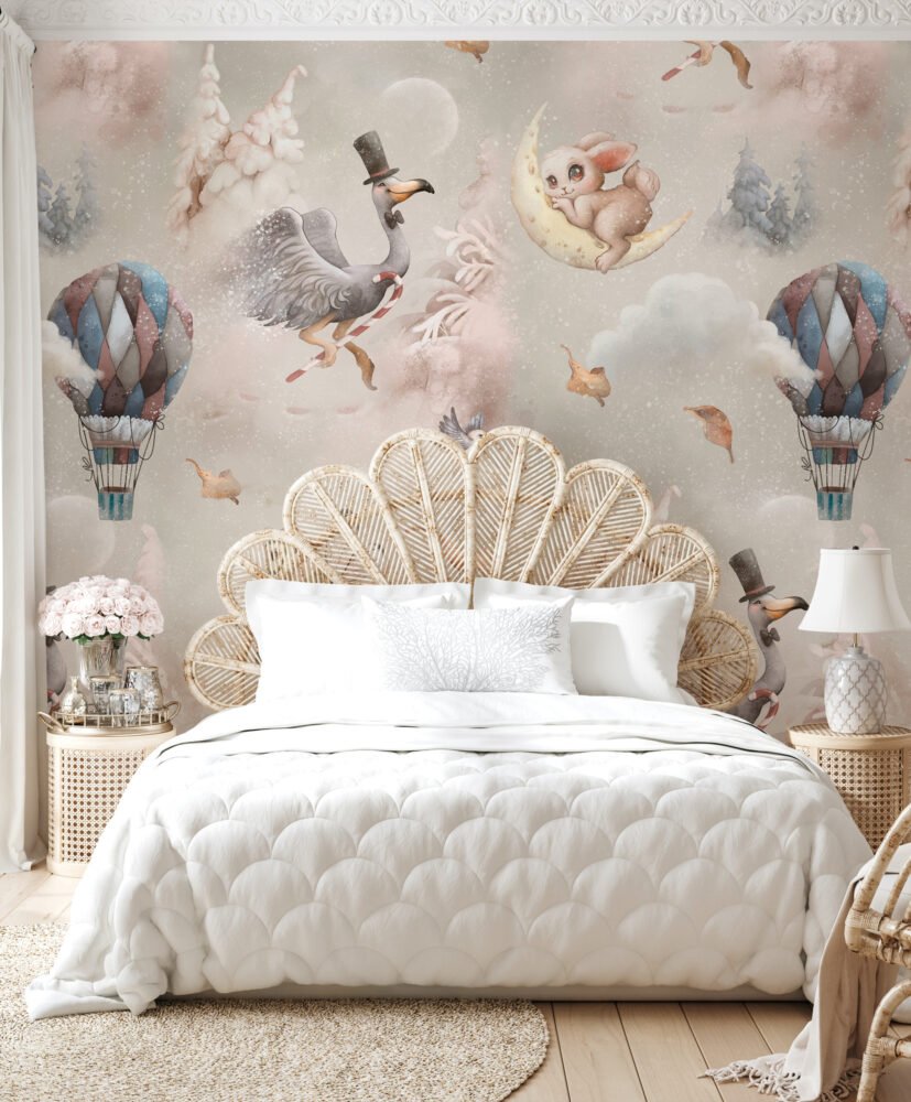 Flying Balloons Circus Animal Wallpaper Mural