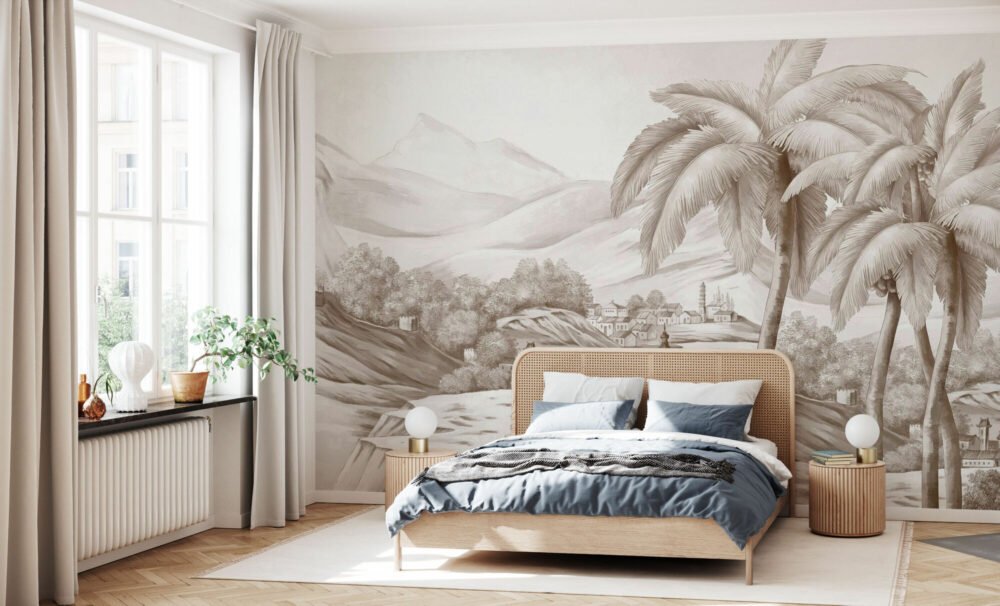 Mountain Slope Black and White Wallpaper Mural