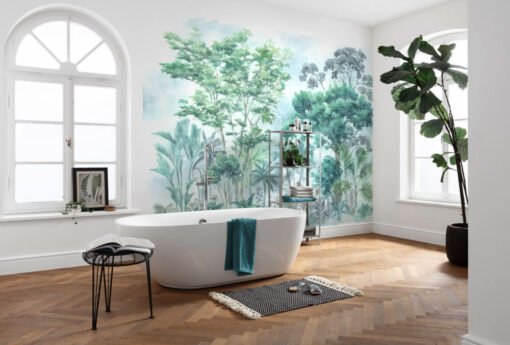 Forest with Watercolor Effects Wallpaper Mural