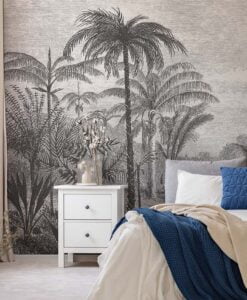 IN0303 Black And White Tropical Jungle Wallpaper Mural