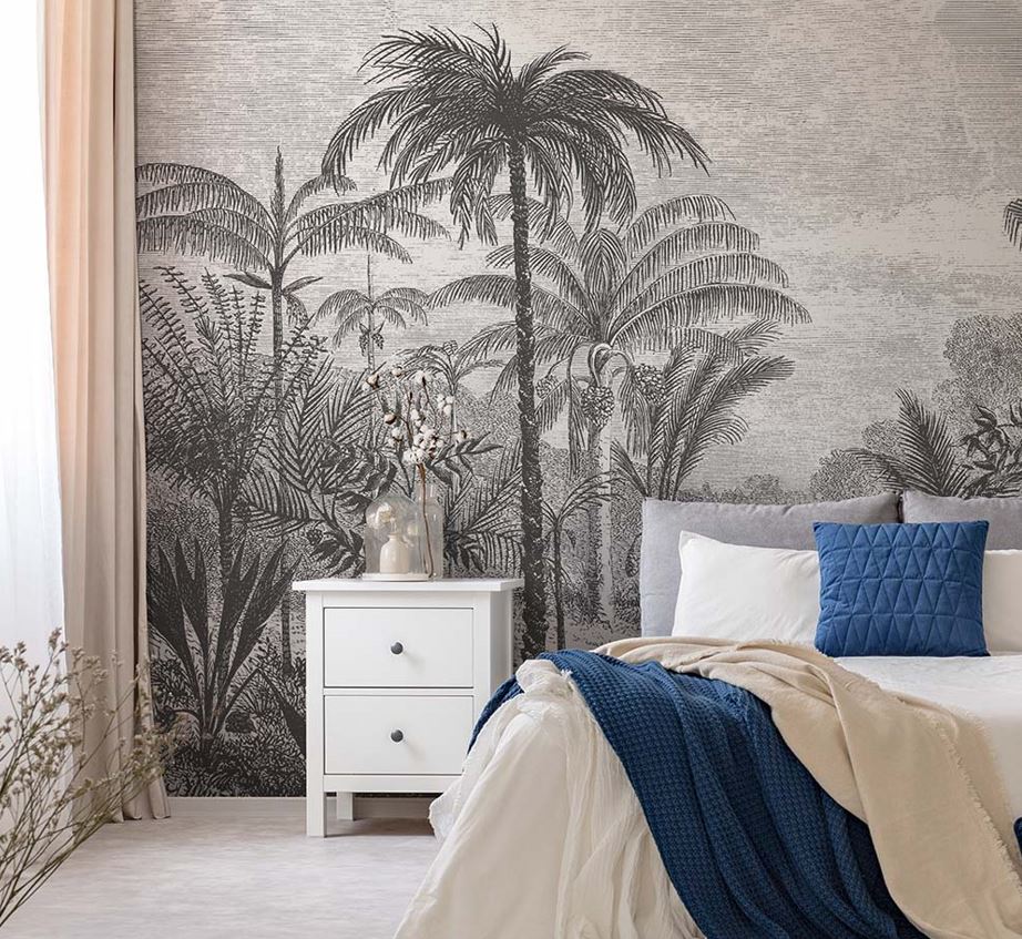 IN0303 Black And White Tropical Jungle Wallpaper Mural