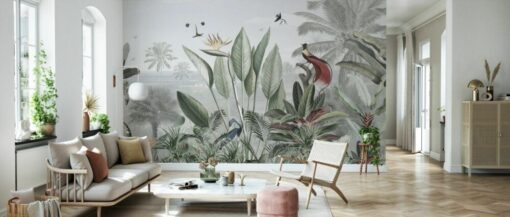 Tropical Trees and Birds Wallpaper Mural