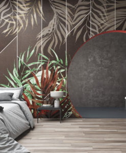IN0325 Tropical Leaves Geometric Wallpaper Mural