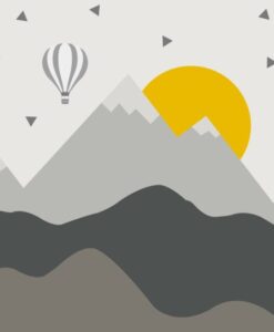 Gray Tones Mountains With Sun Wallpaper Mural