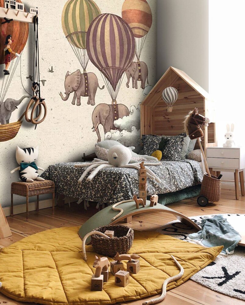 Elephants Flying Air Balloons Wallpaper Mural