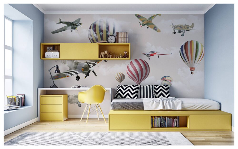 Hot Air Balloons and Planes Wallpaper Mural