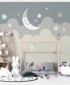 Cloudy Sky Stars and Moon Wallpaper Mural