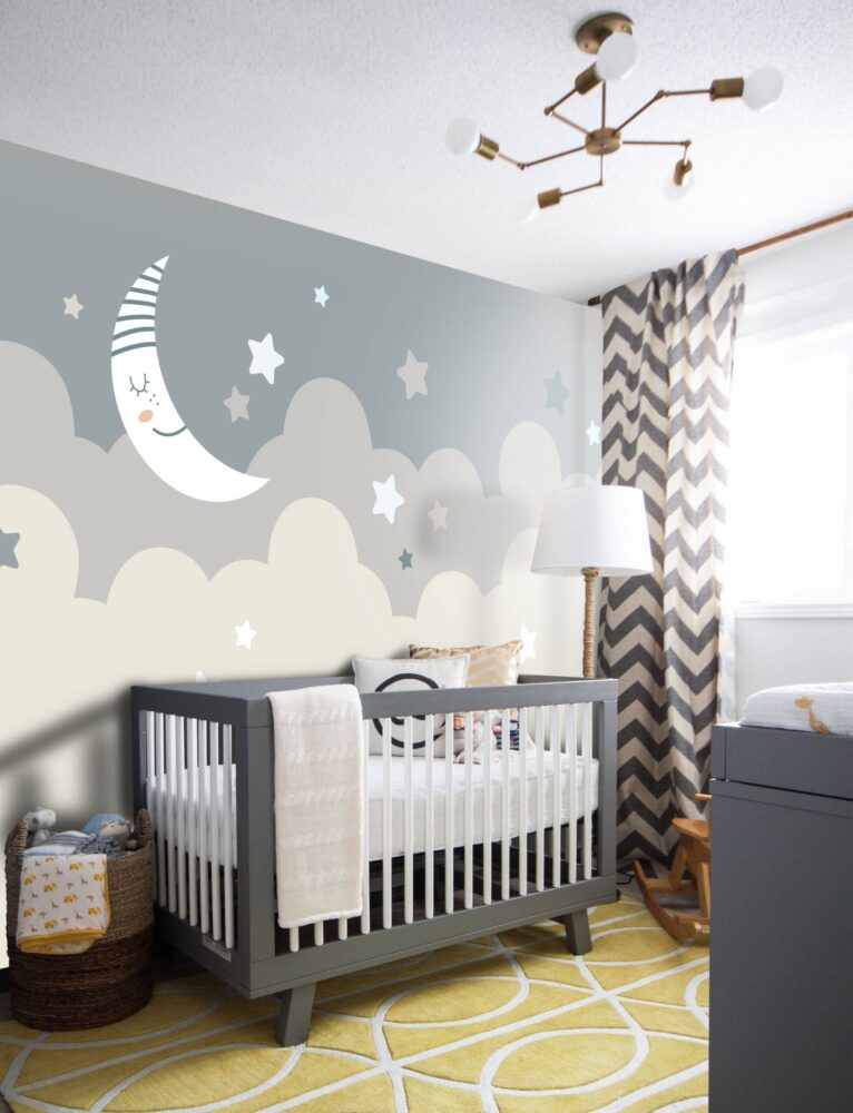 Cloudy Sky Stars and Moon Wallpaper Mural