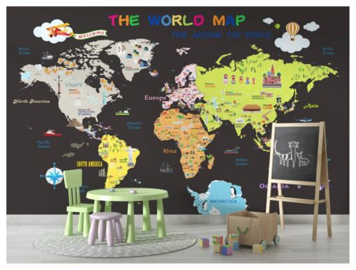 World Wonders Kids Map Wallpaper Mural