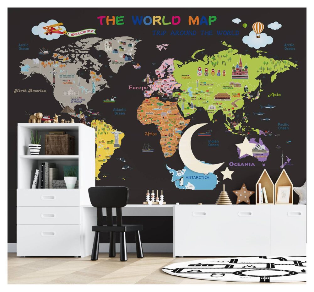 World Wonders Kids Map Wallpaper Mural