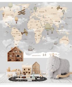 Kids Map With Aircrafts Wallpaper Mural