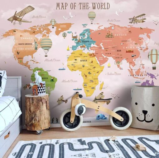 Colorful Map With Aircrafts Wallpaper Mural