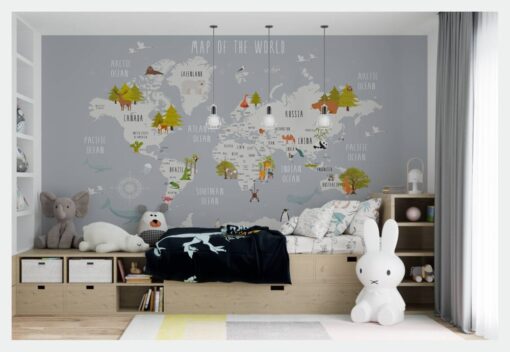 Gray Countries Habitat Map Wallpaper Mural