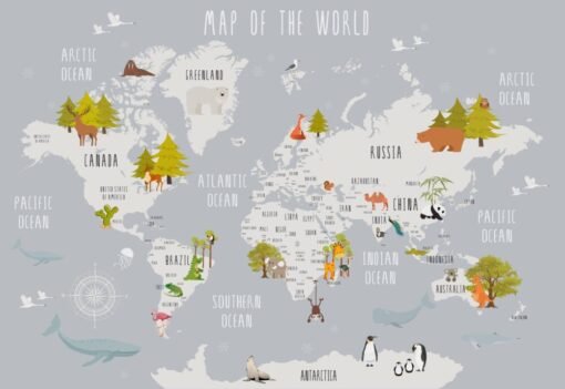 Gray Countries Habitat Map Wallpaper Mural