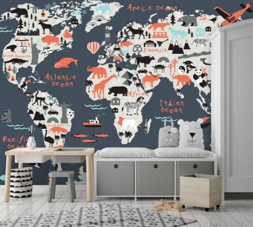Animals World Map Wallpaper Mural