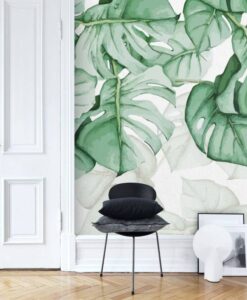 Green Tones Tropical Leaves Wallpaper Mural