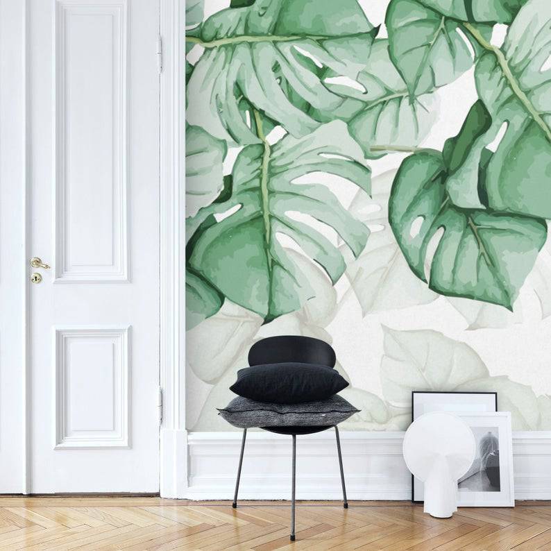 Green Tones Tropical Leaves Wallpaper Mural