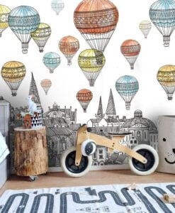 Buildings Hot Air Balloons Wallpaper Mural