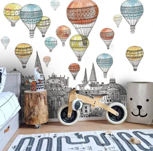 Buildings Hot Air Balloons Wallpaper Mural