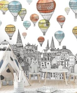 Buildings Hot Air Balloons Wallpaper Mural