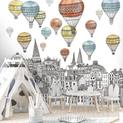 Buildings Hot Air Balloons Wallpaper Mural