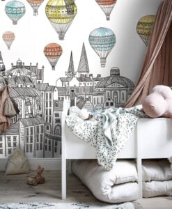 Buildings Hot Air Balloons Wallpaper Mural