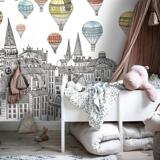 Buildings Hot Air Balloons Wallpaper Mural