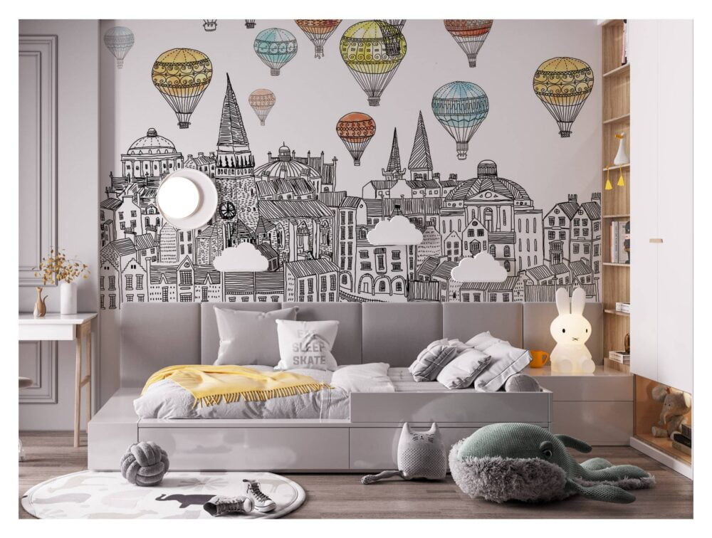 Buildings Hot Air Balloons Wallpaper Mural