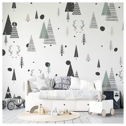 White Backgroun Pine Trees Wallpaper Mural