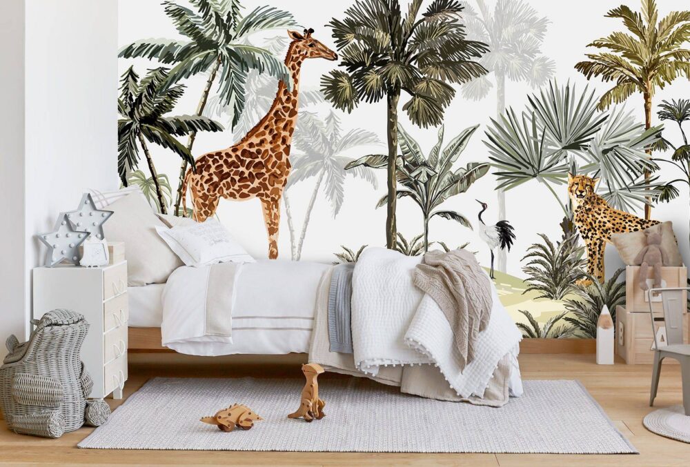 Giraffe and Tiger Figured Wallpaper Mural