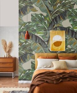 Green Palm Leaves Designed Wallpaper Mural