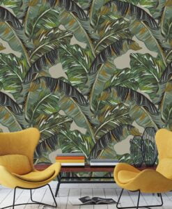 Green Palm Leaves Designed Wallpaper Mural