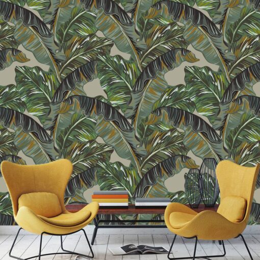 Green Palm Leaves Designed Wallpaper Mural