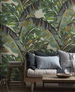 Green Palm Leaves Designed Wallpaper Mural