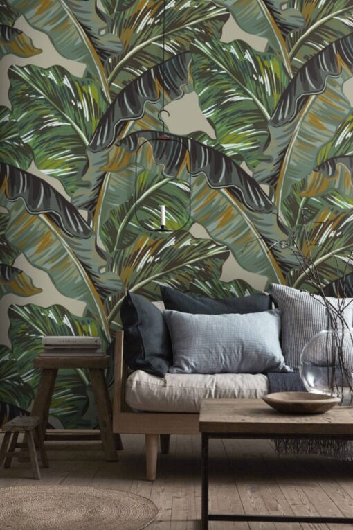 Green Palm Leaves Designed Wallpaper Mural