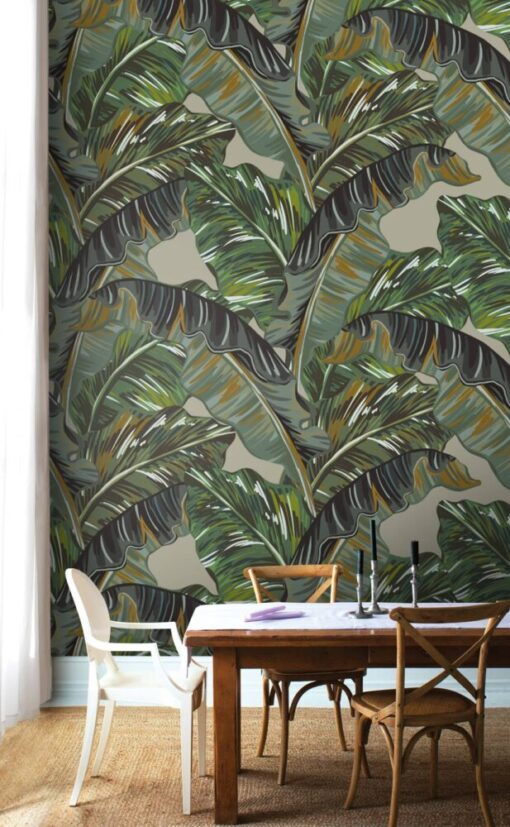 Green Palm Leaves Designed Wallpaper Mural