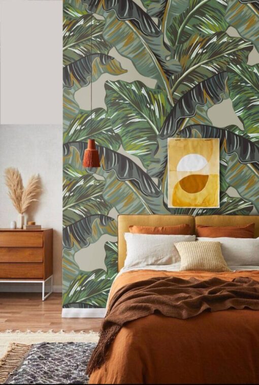 Green Palm Leaves Designed Wallpaper Mural