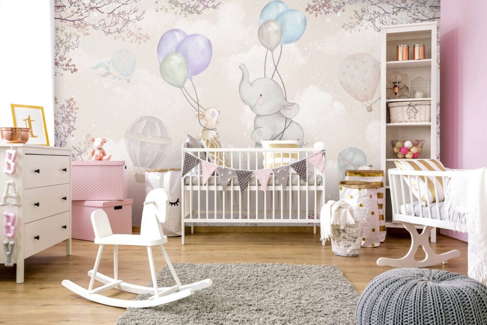 Cute Elephant And Rabbit Wallpaper Mural