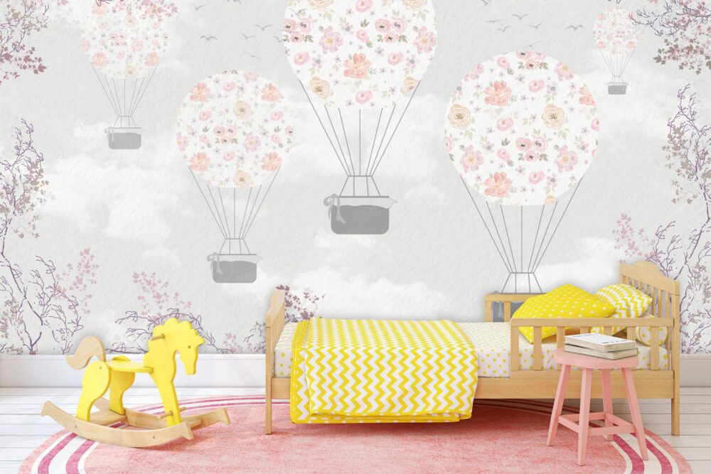 Flowers Hot Air Balloon Wallpaper Mural