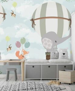 Elephants With Hot Air Balloons Wallpaper Mural