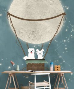 Sky Moon Cute Dogs Wallpaper Mural