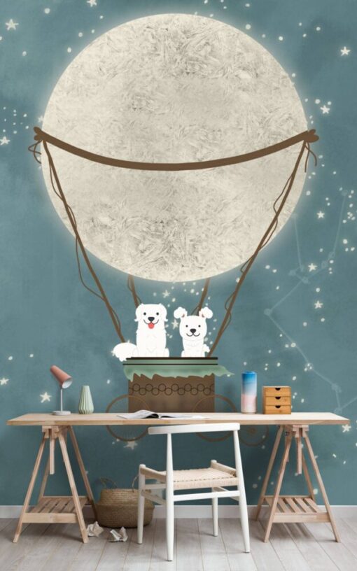 Sky Moon Cute Dogs Wallpaper Mural