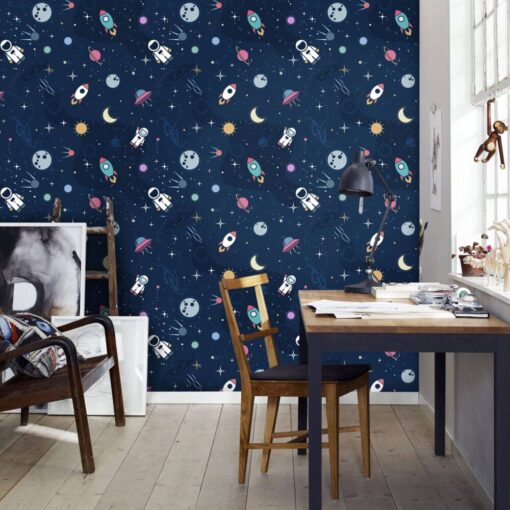 Milky Way Blue Background Wallpaper Mural