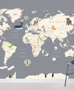 Domestic Animals World Map Wallpaper Mural