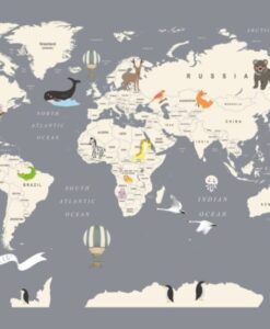 Domestic Animals World Map Wallpaper Mural