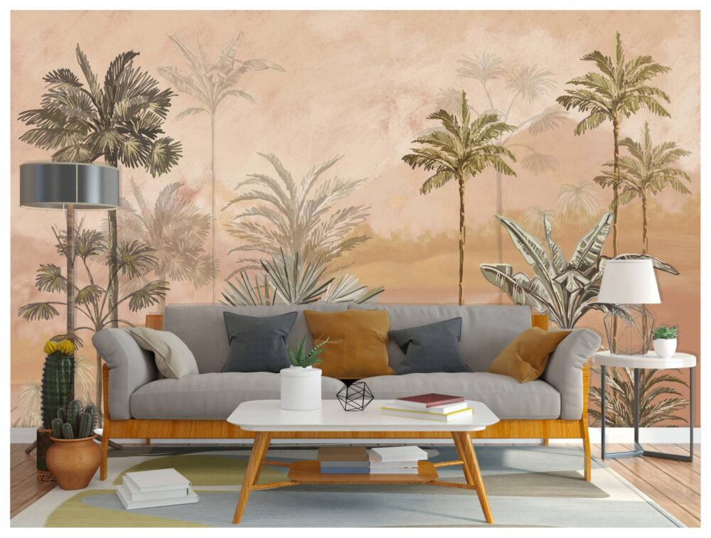 Orange Tones Forest Landscape Wallpaper Mural