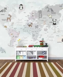 Endemic Animals World Map Wallpaper Mural
